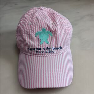Marco Destin Baseball Cap Womens OS Pink Seersucker Panama City Beach Sea Turtle